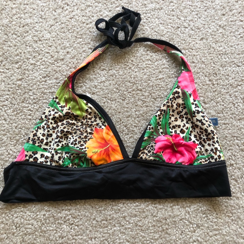 vintage leopard floral print swimsuit bikini top